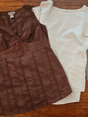 Lot of 2 Tunic Tops, 1 Skirt Cotton Italian Linen Large Natural Brown J Jill